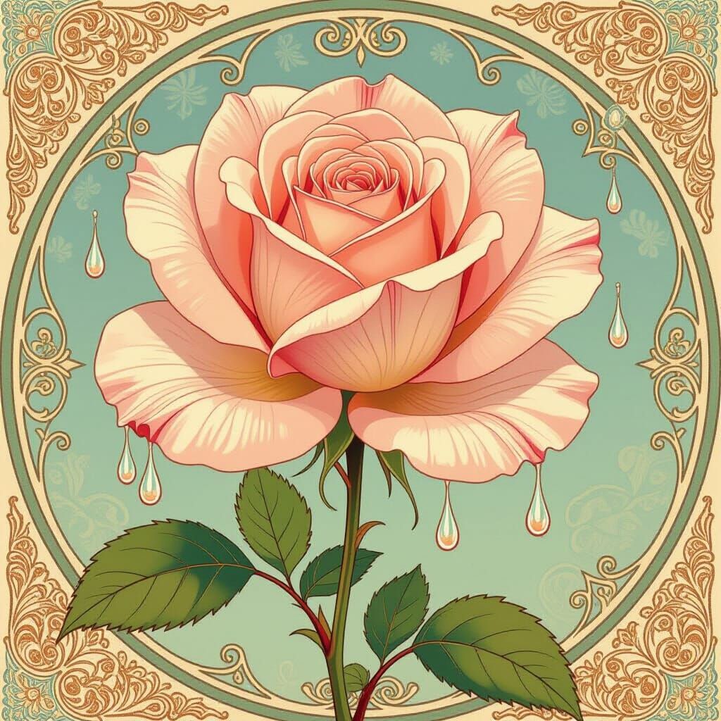 Rose Dewdrops in Art Nouveau Style