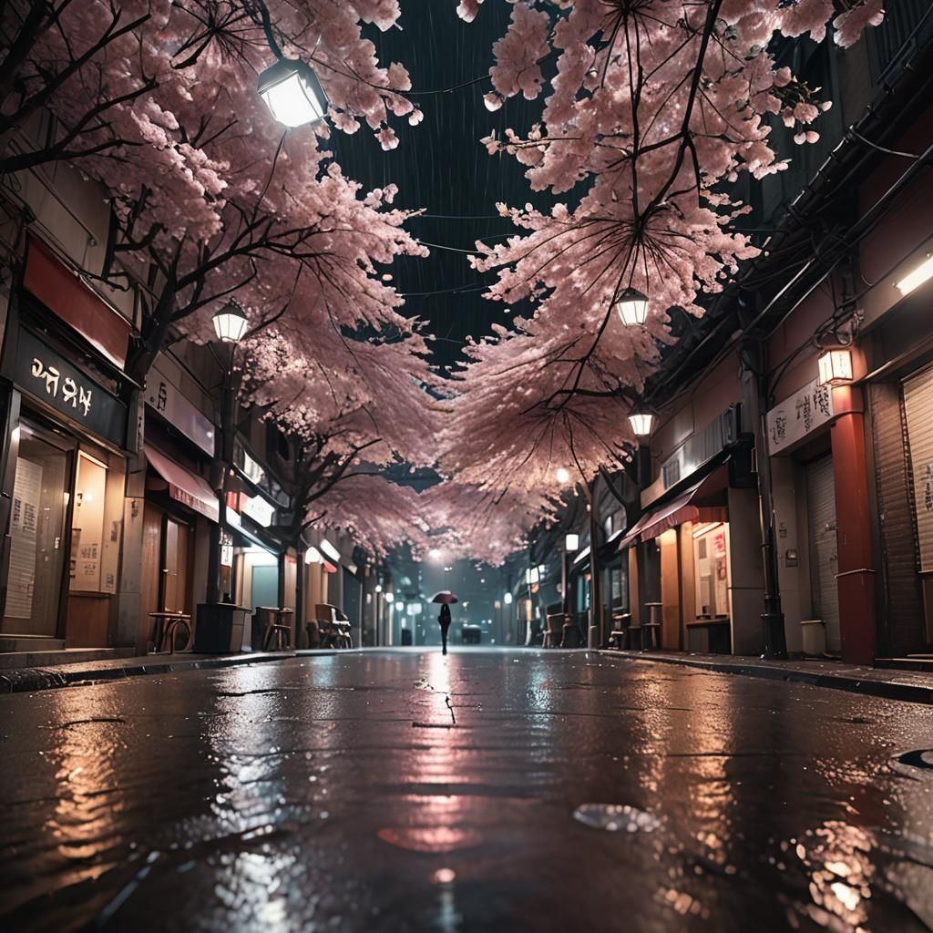 Sakura Alley After Storm in Anime Style
