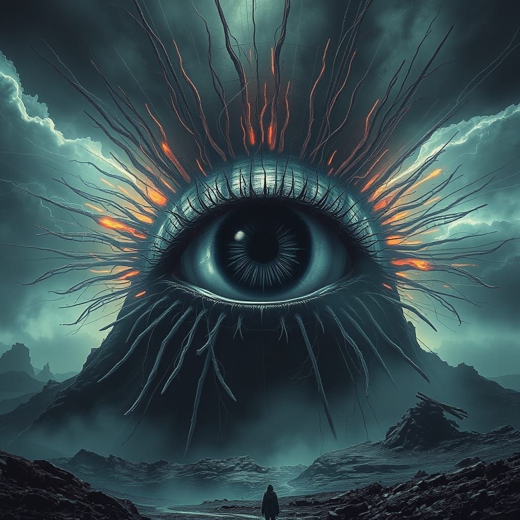 Colossal Striped Eye Emerges in Haunting Style