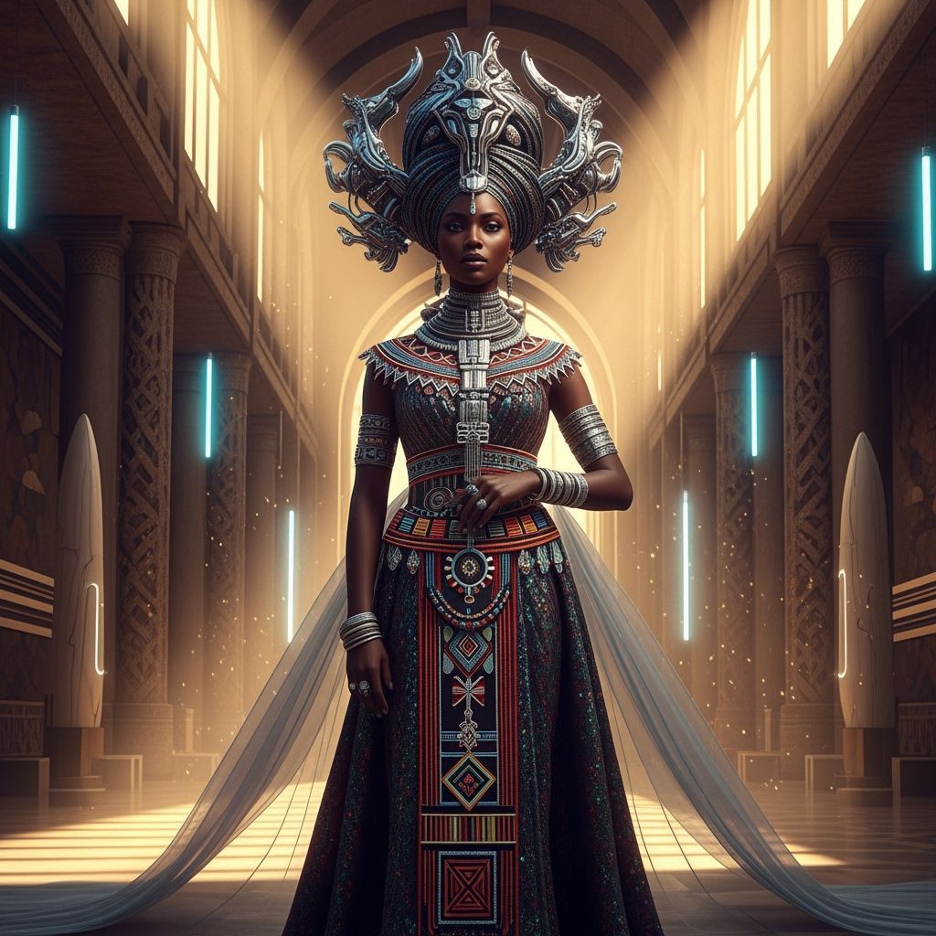 Afrofuturistic African Queen in Iridescent Gown