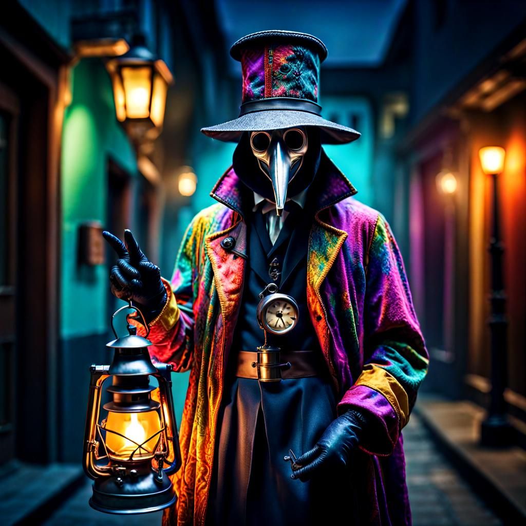 Groovy 60s ✌️ Plague Doctor ☠️ Holding a Lantern 🏮
