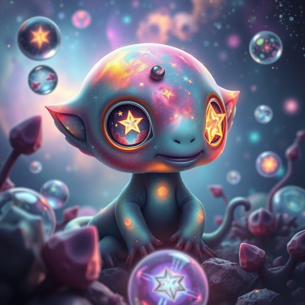 Cosmic Alien Pet with Nebula Fur and Crystal Orbs