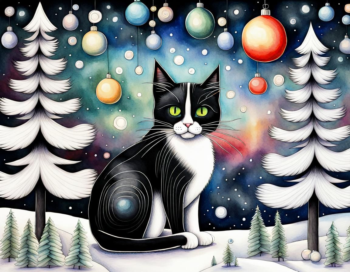 Festive Feline: A Cubist Christmas Cat