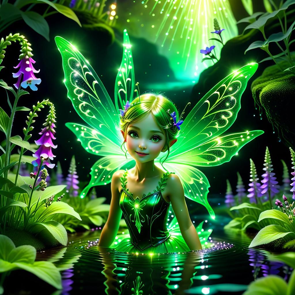 Green Fairy in Kirlian Photograph with Pixie Dust