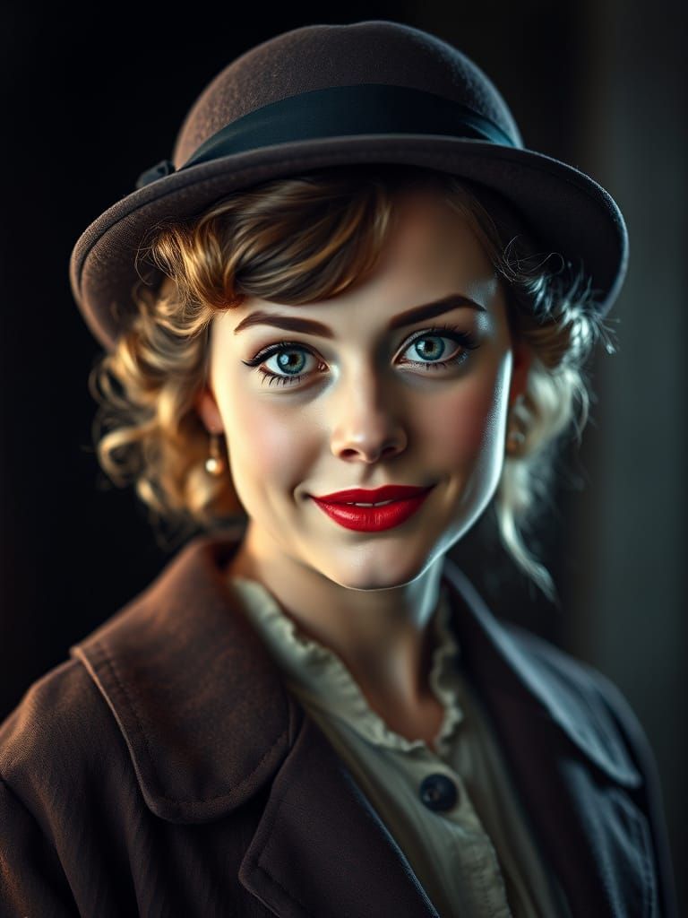 Vintage 1940s Woman with Dreamy Outfit in Cinematic Light