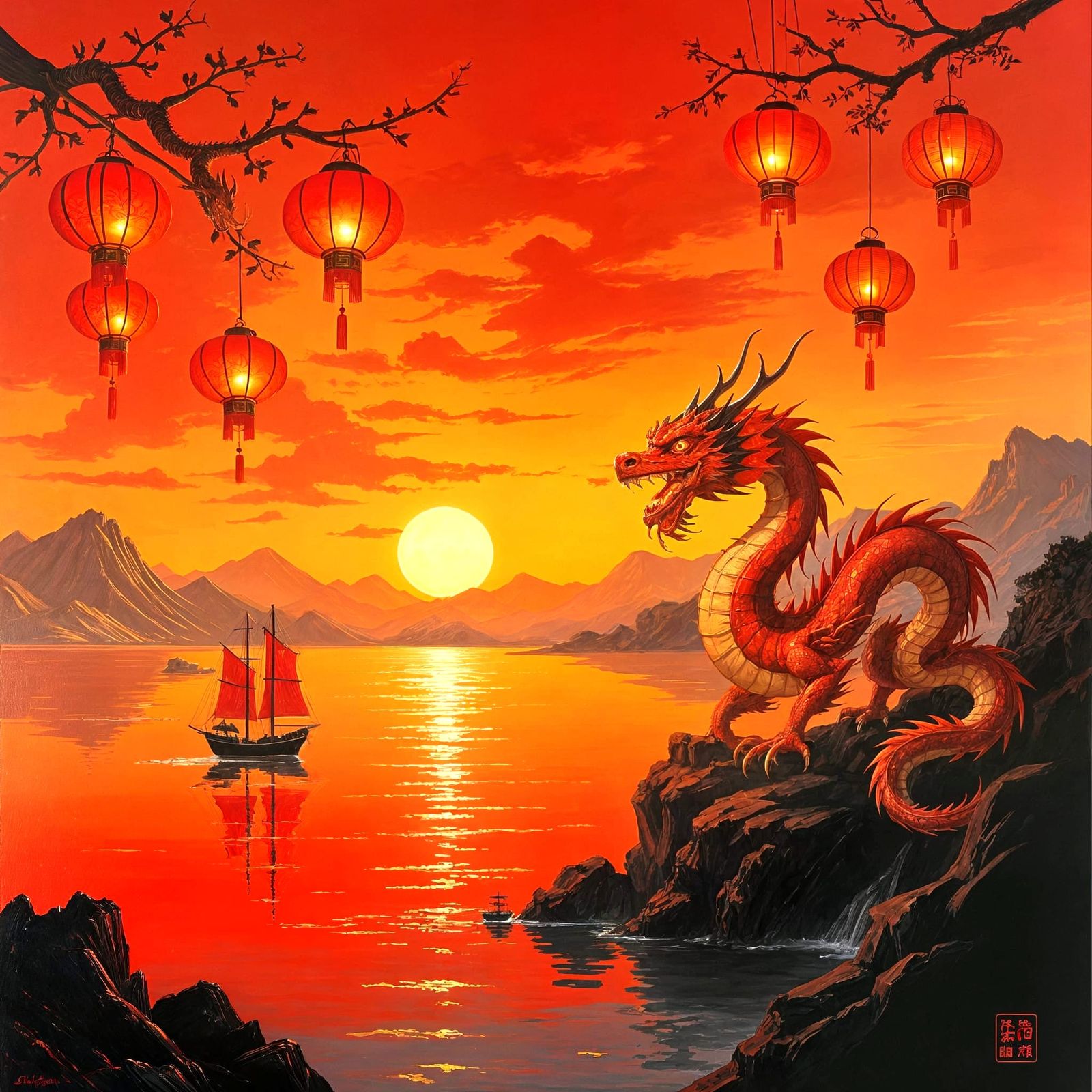 Chinese New Year in Fire-Red Oil Paint