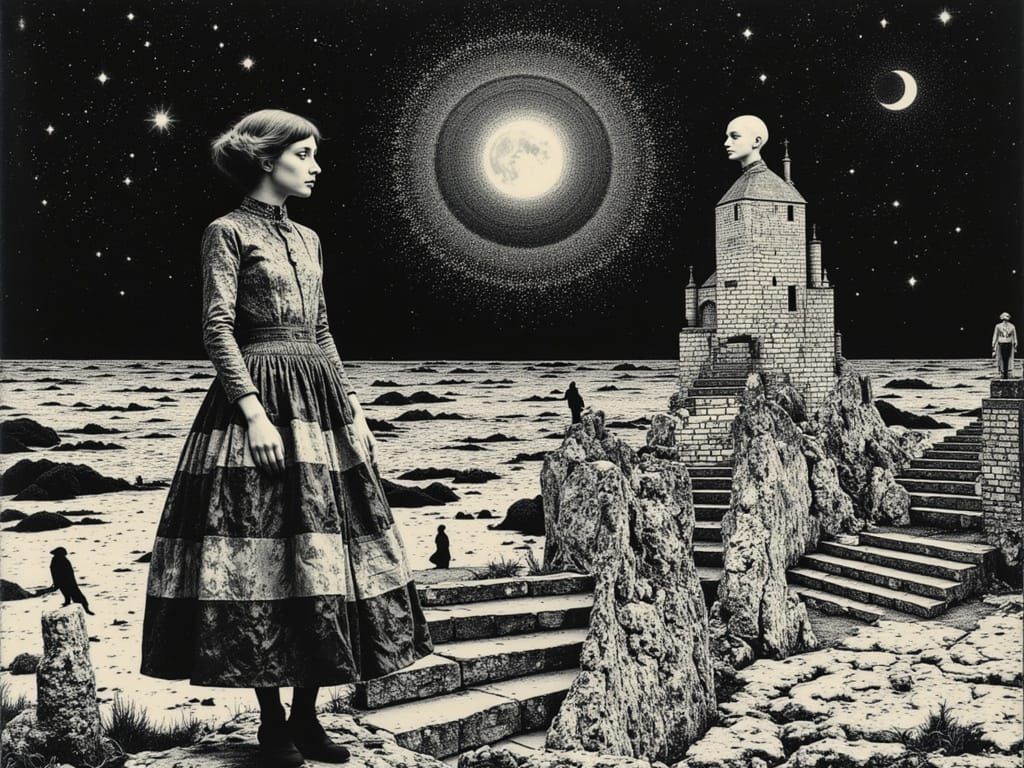 Alice, Neo, and the White Rabbit in Escher's World