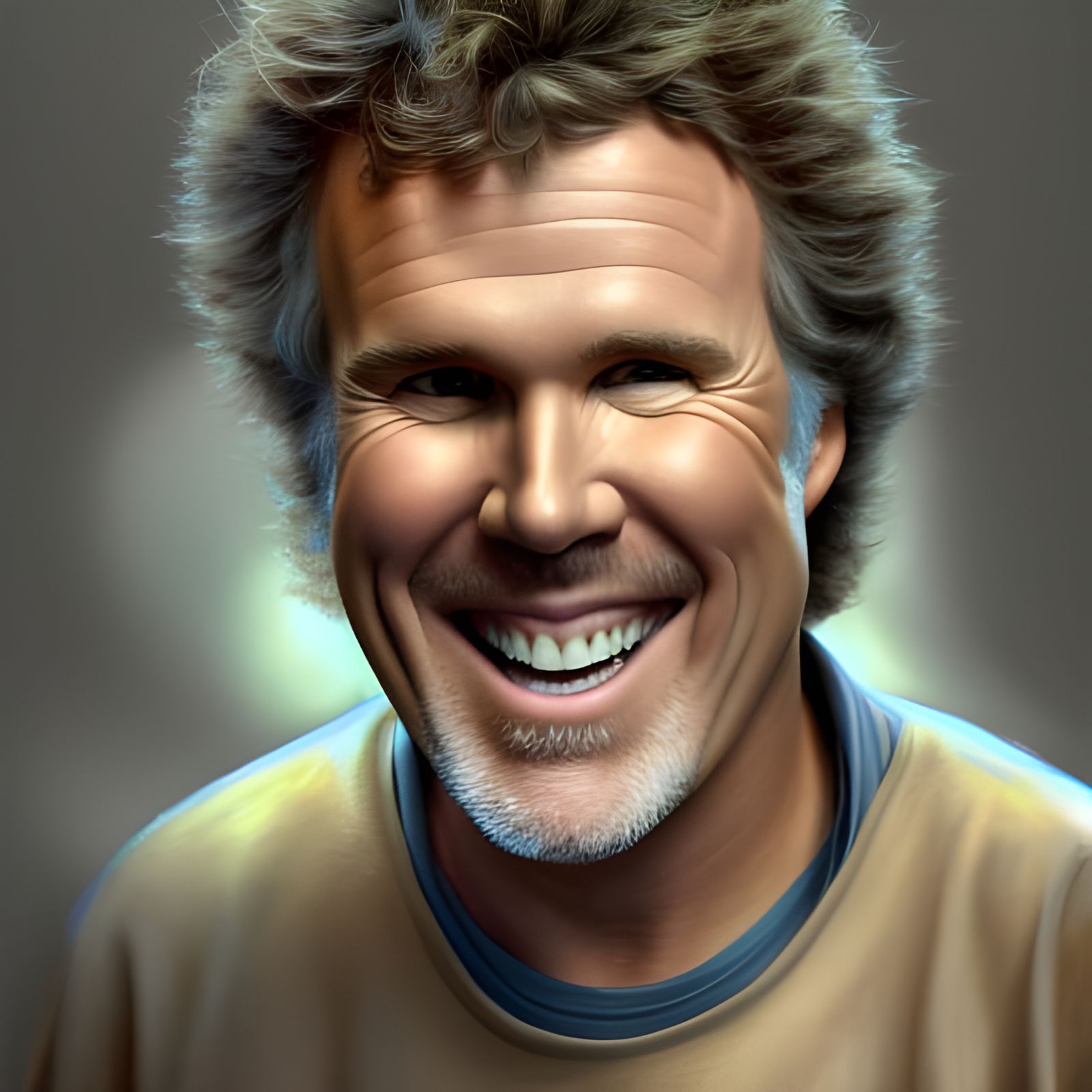 Happy Will Ferrell Portrait in Sunny Park, 3D Art