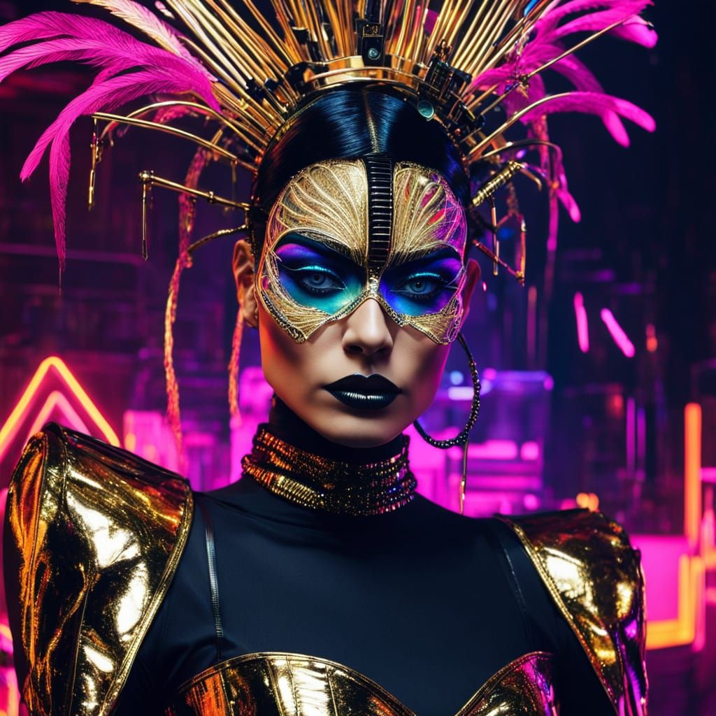 Cyberpunk Fashion Portrait in Neon-Lit Glamour