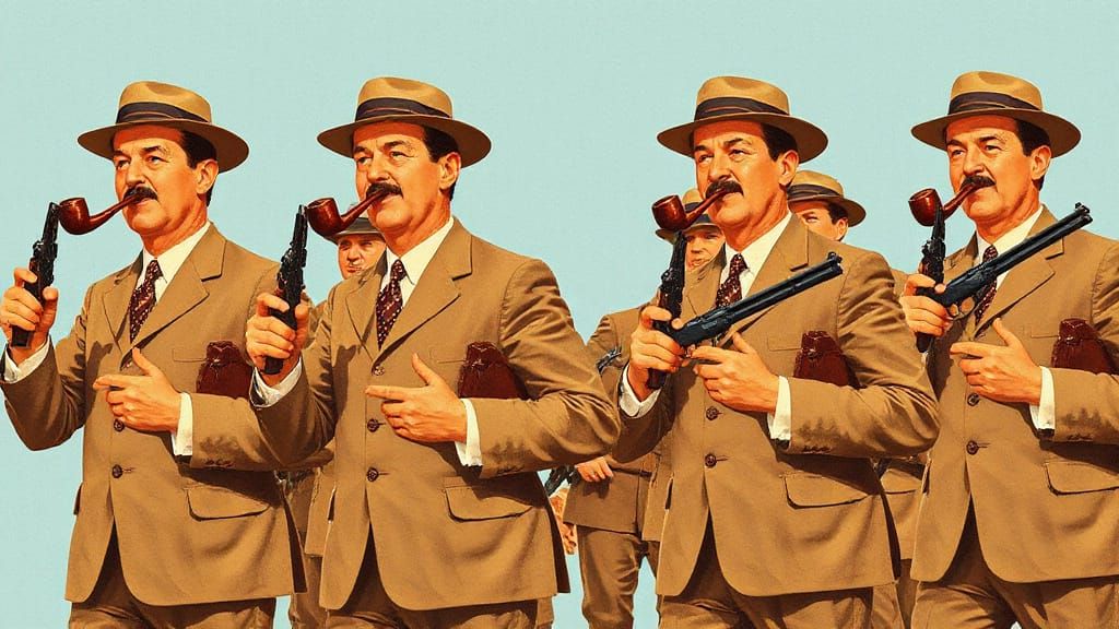 Vintage Vector Graphic of Clones Marching