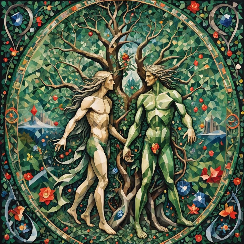 Adam and Eve in a Cubist Garden of Eden