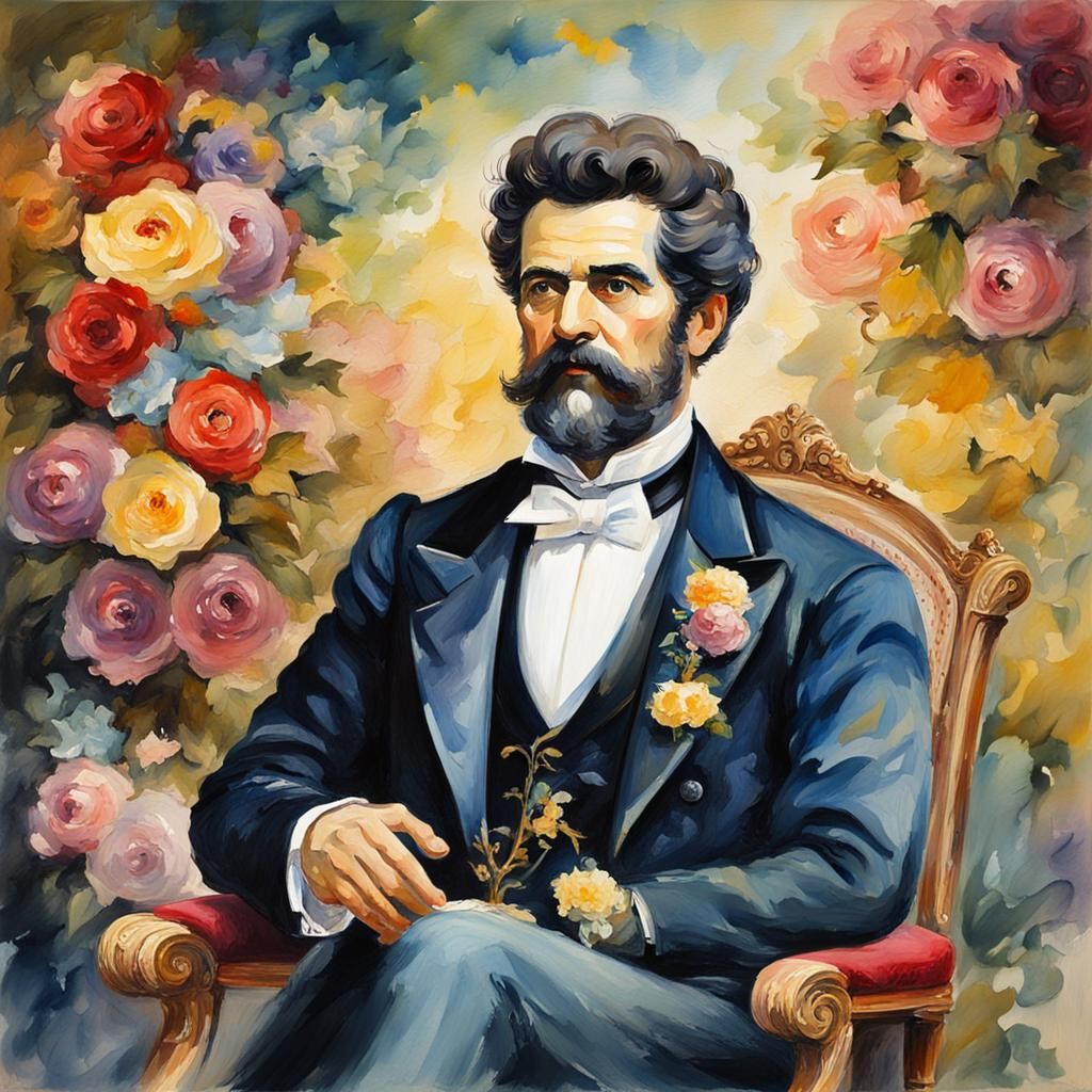 Johann Strauss II Gouache Style Impressionist Masterpiece