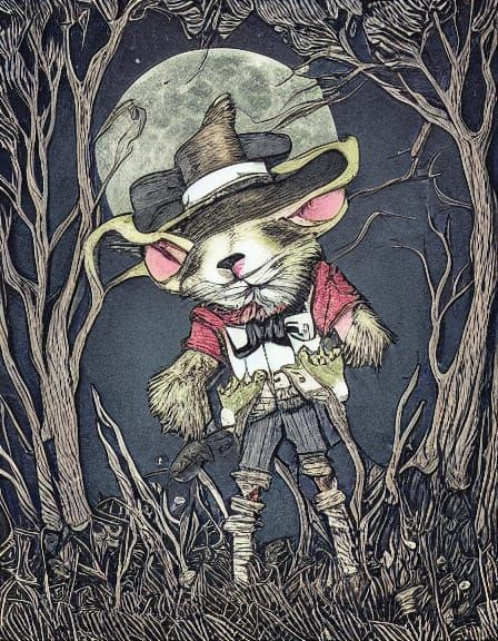 Victorian Rabbit in Moonlit Forest, Alcohol Ink Style