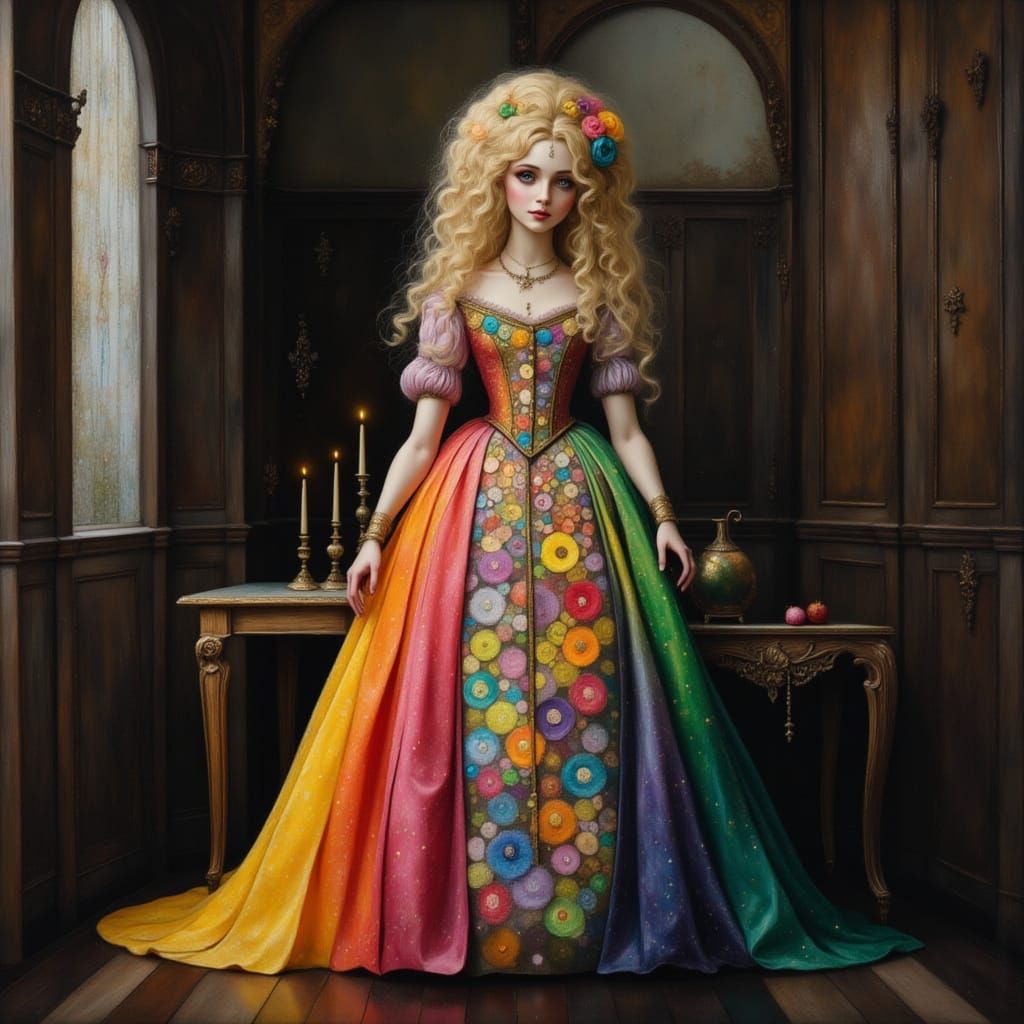 Ethereal Renaissance Doll in Rainbow Dress