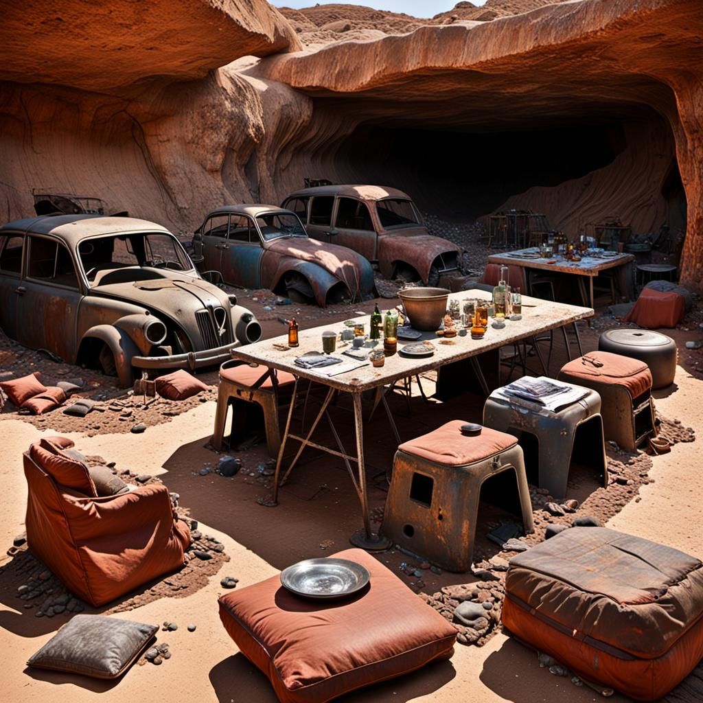 Post-Apocalyptic Warlord's Desert Cave in 3D Digital Art