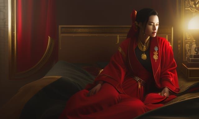 Princess Azula in Red Robe: Hyperdetailed Art Nouveau Portra...