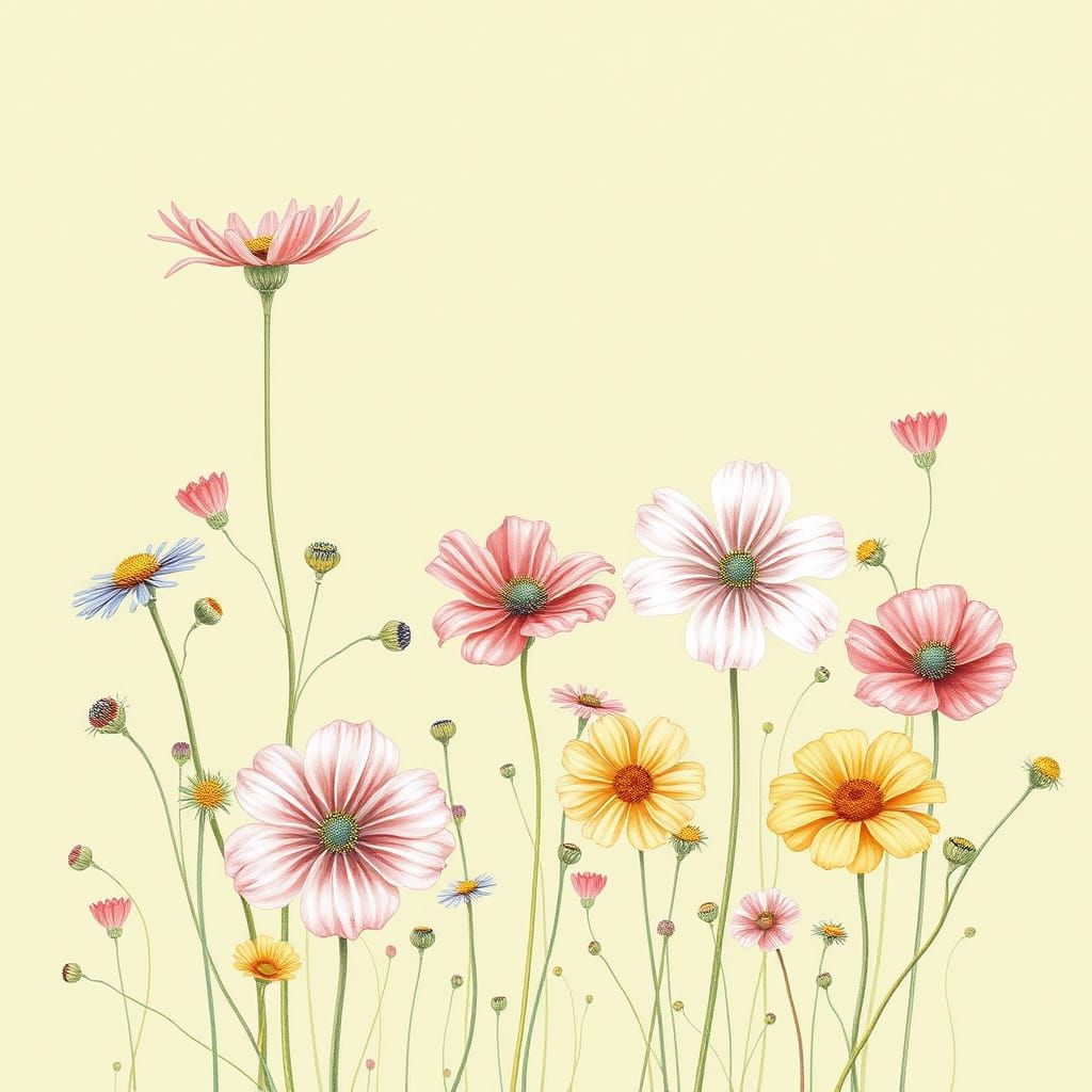 Wildflower Meadow in Color Pencil Sketch Style