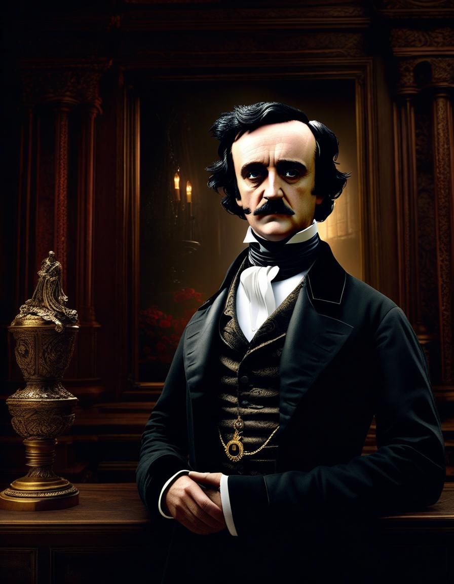 Cinematic Portrait of Edgar Allen Poe in Dramatic Style