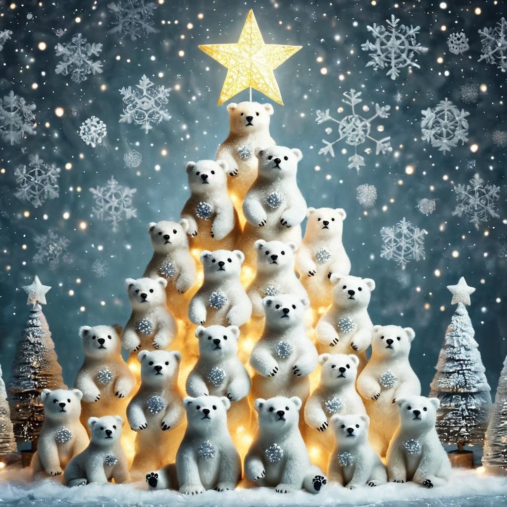 Christmas Tree in Polar Bear Cub Style with Magical Winter W...