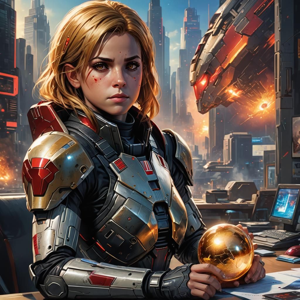Golden-Haired Child Commander Shepard with City Orb