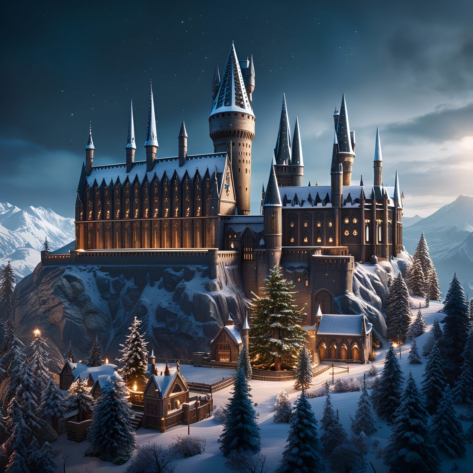 Magical Winter at Hogwarts in Epic Fantasy Style