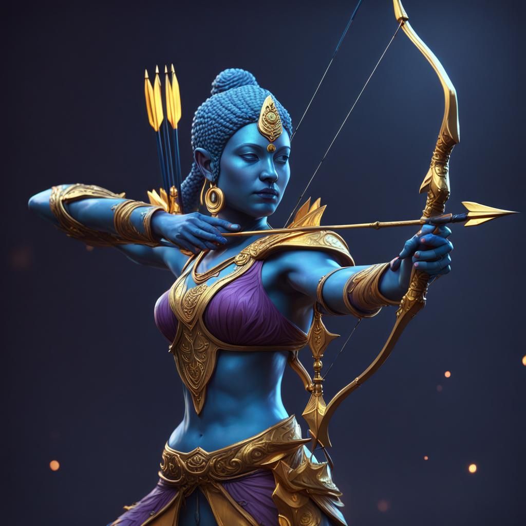 Blue-Skinned Archer in Forest, Dark Fantasy Art