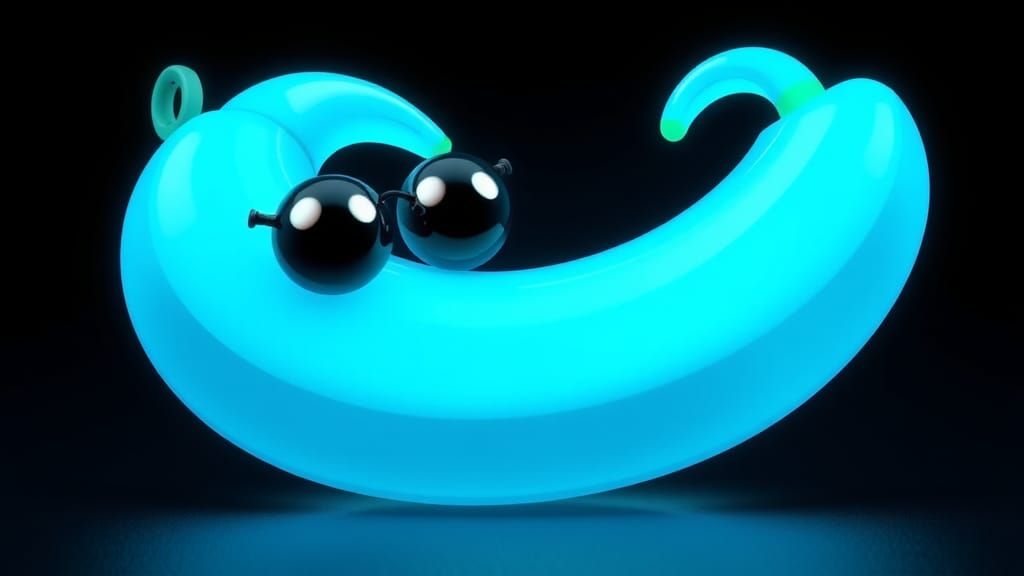 Electric Blue Banana with Googly Eyes in Chibi Style