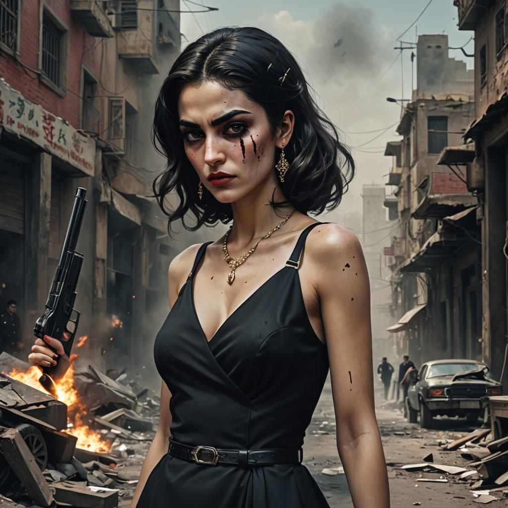 Iranian Mafia Woman with Gun, Fantasy Concept Art