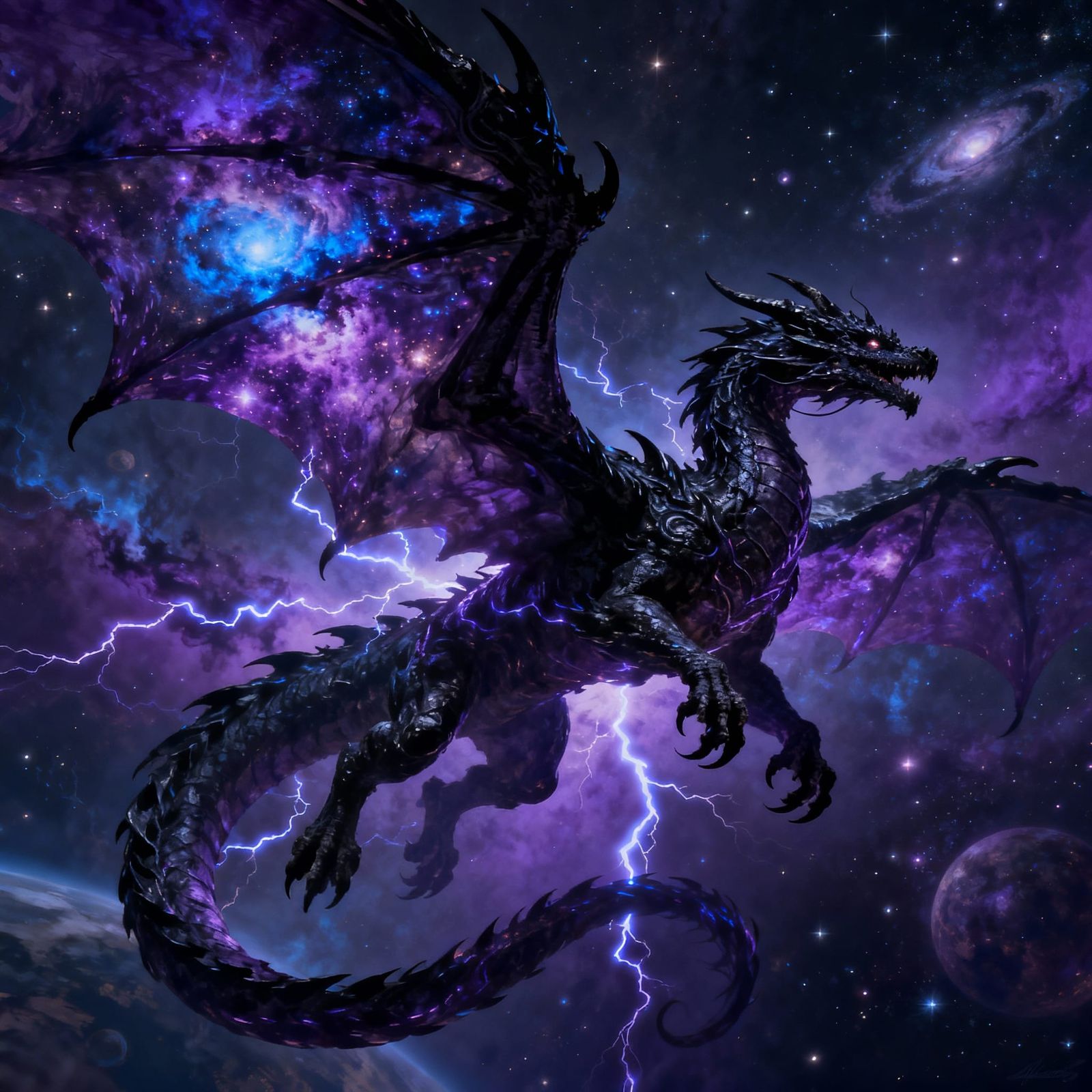Cosmic Dragon Soaring Through Nebulae in Matte Painting Styl...