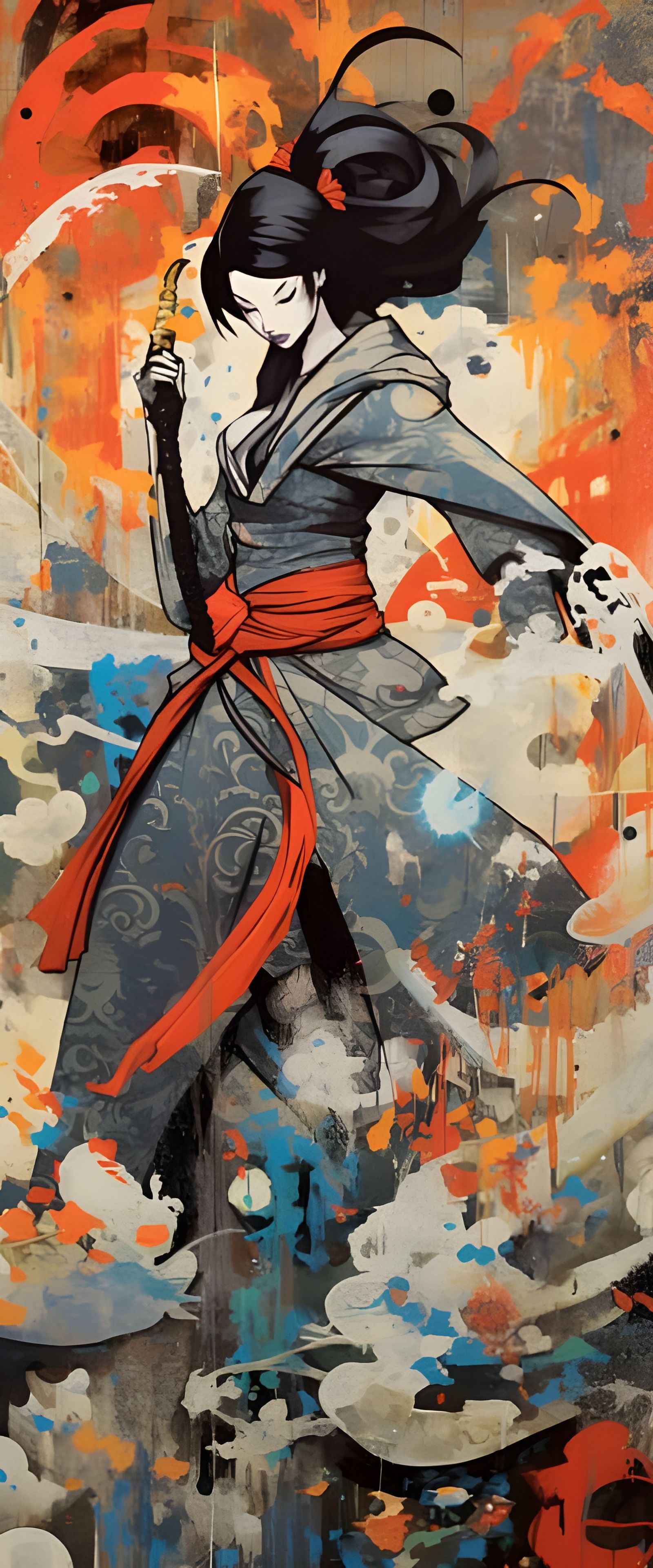 Samurai Character in Mixed Media Ukiyo-e Style