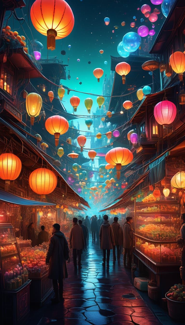 Interdimensional Bazaar with Steampunk and Futuristic Elemen...