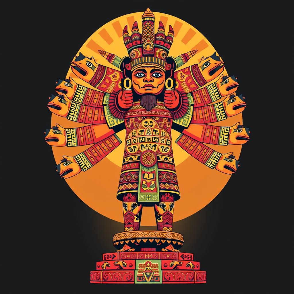 Ancient Andean Figure with Vibrant, Intricate Details