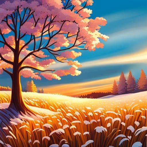 Surreal Anime: Snow Flowers Under Autumn Sun