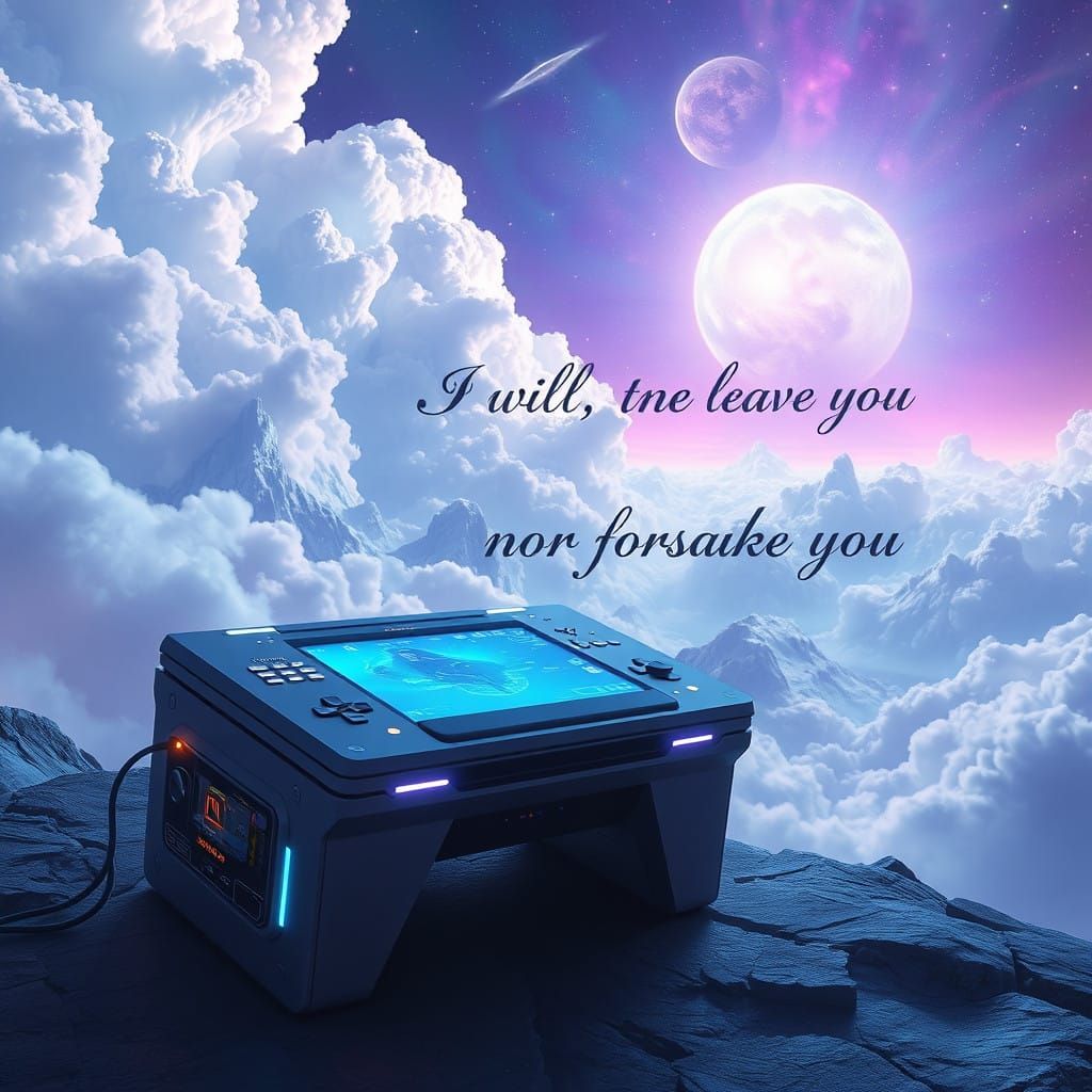 Cyberpunk Divine Realm Beckons with Futuristic Console and E...