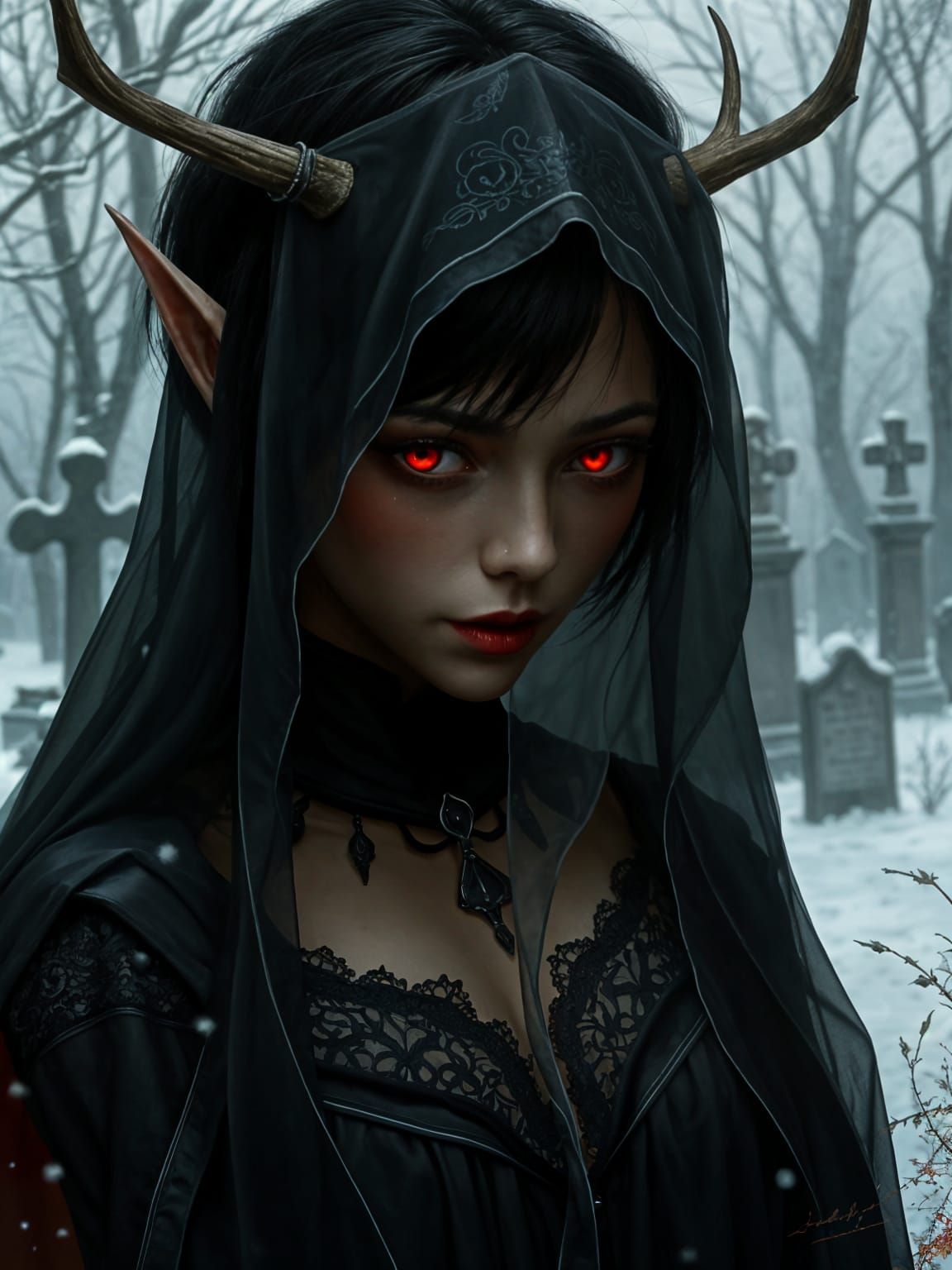 Mournful Elf Portrait in Dark Fantasy Style