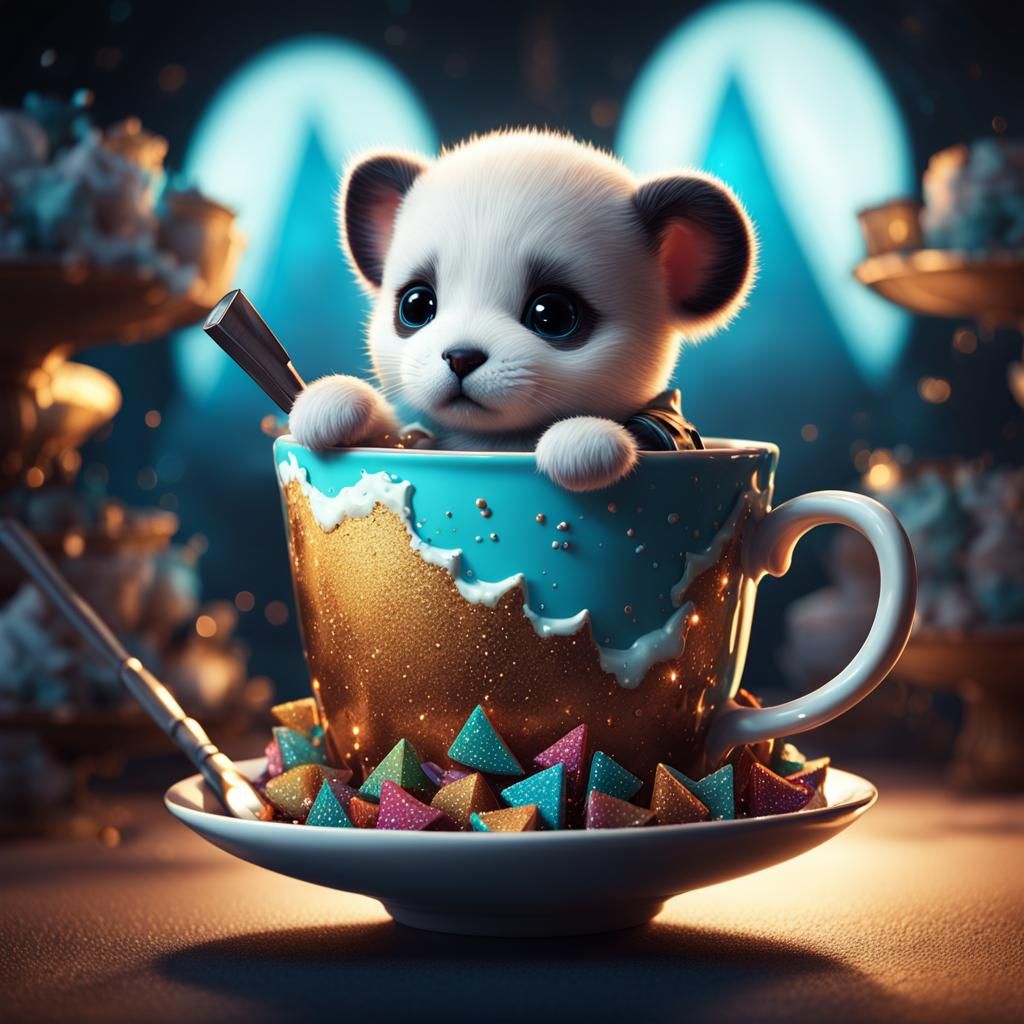 Adorable Sugar Triangle on Porcelain Cup, 3D Art