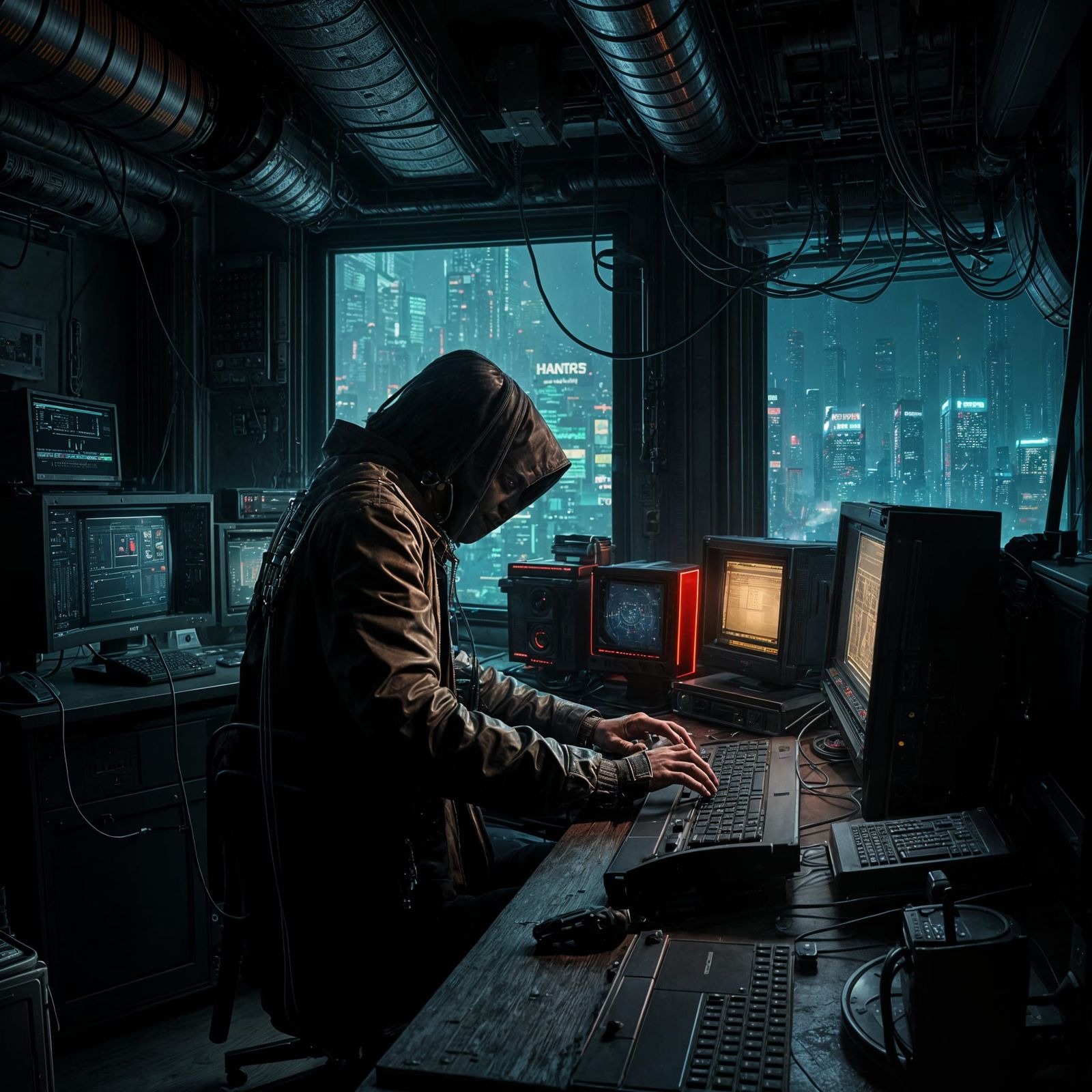 Cyberpunk Hacker Lost in Neon Dreams