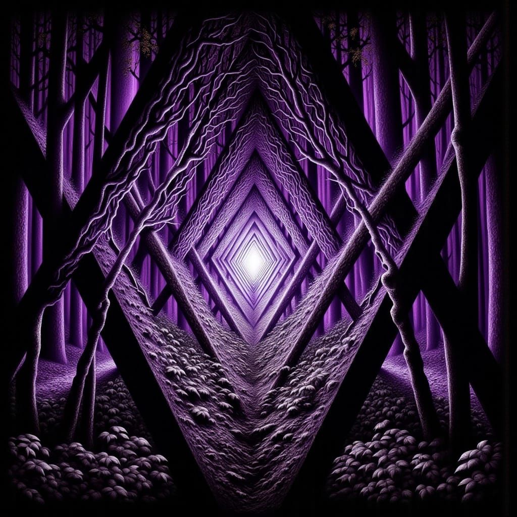 Ethereal Escher-Inspired Lattice in Deep Purple and White