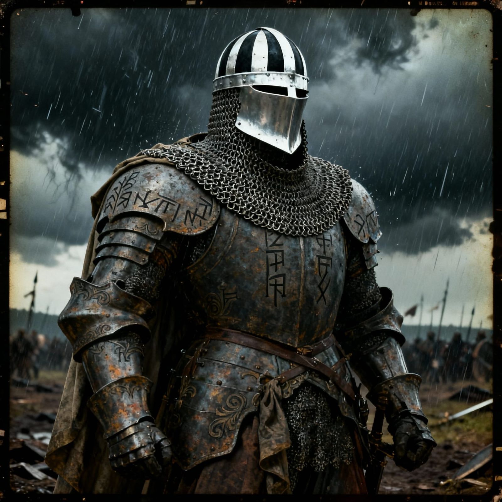 Armored Knight on Stormy Battlefield