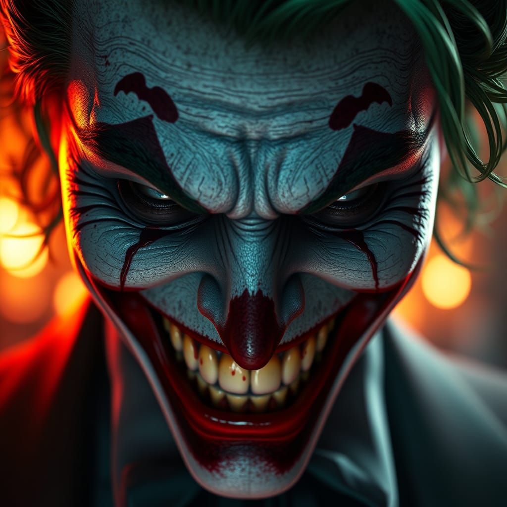 The Joker's Maniacal Grin: 3D Rendered Close-Up