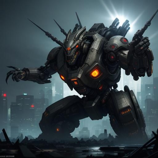 Cyberpunk Metal Dragon Dominates Ruined Cityscape