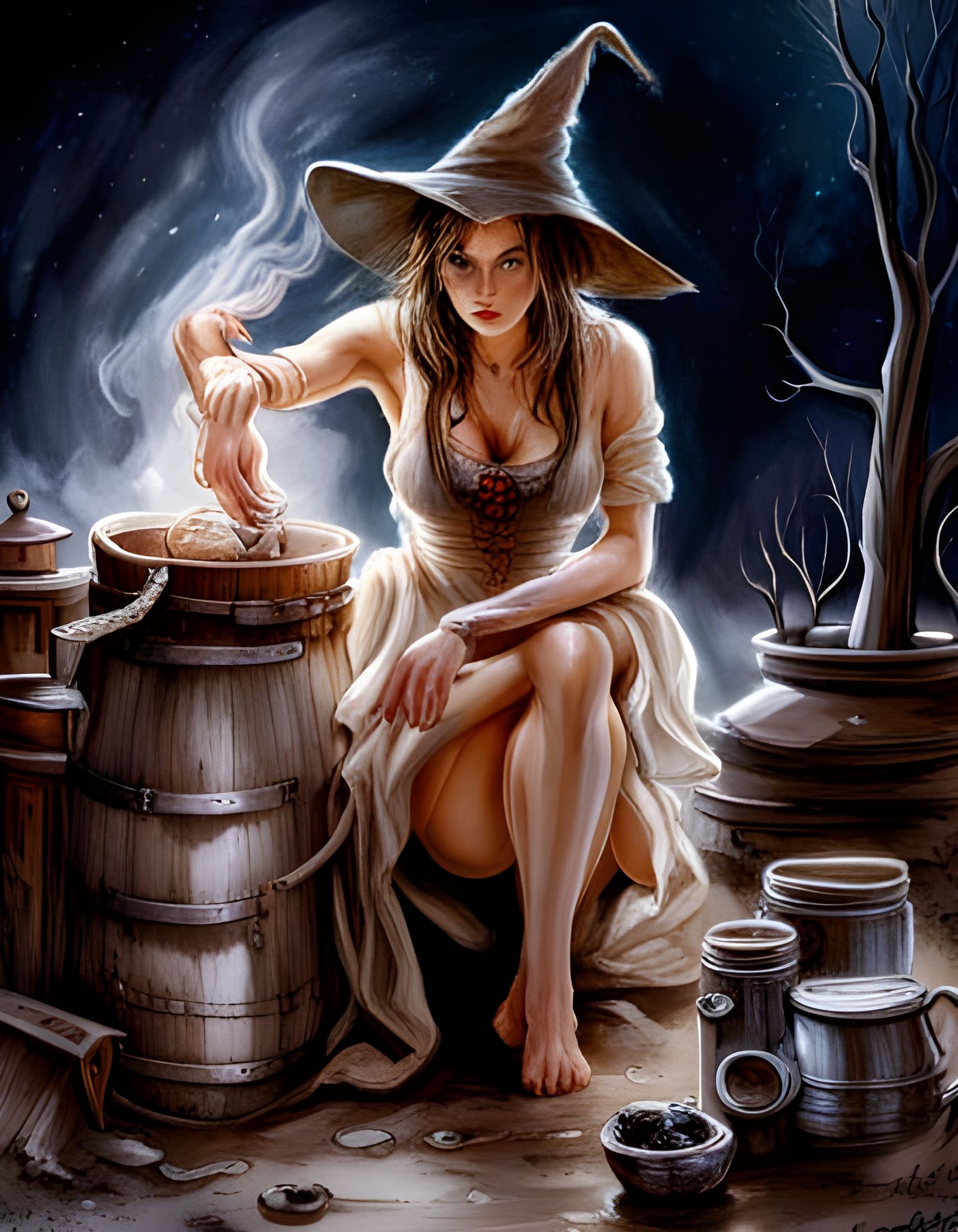 Enchanting Witch Brewing Potion, Royo Style