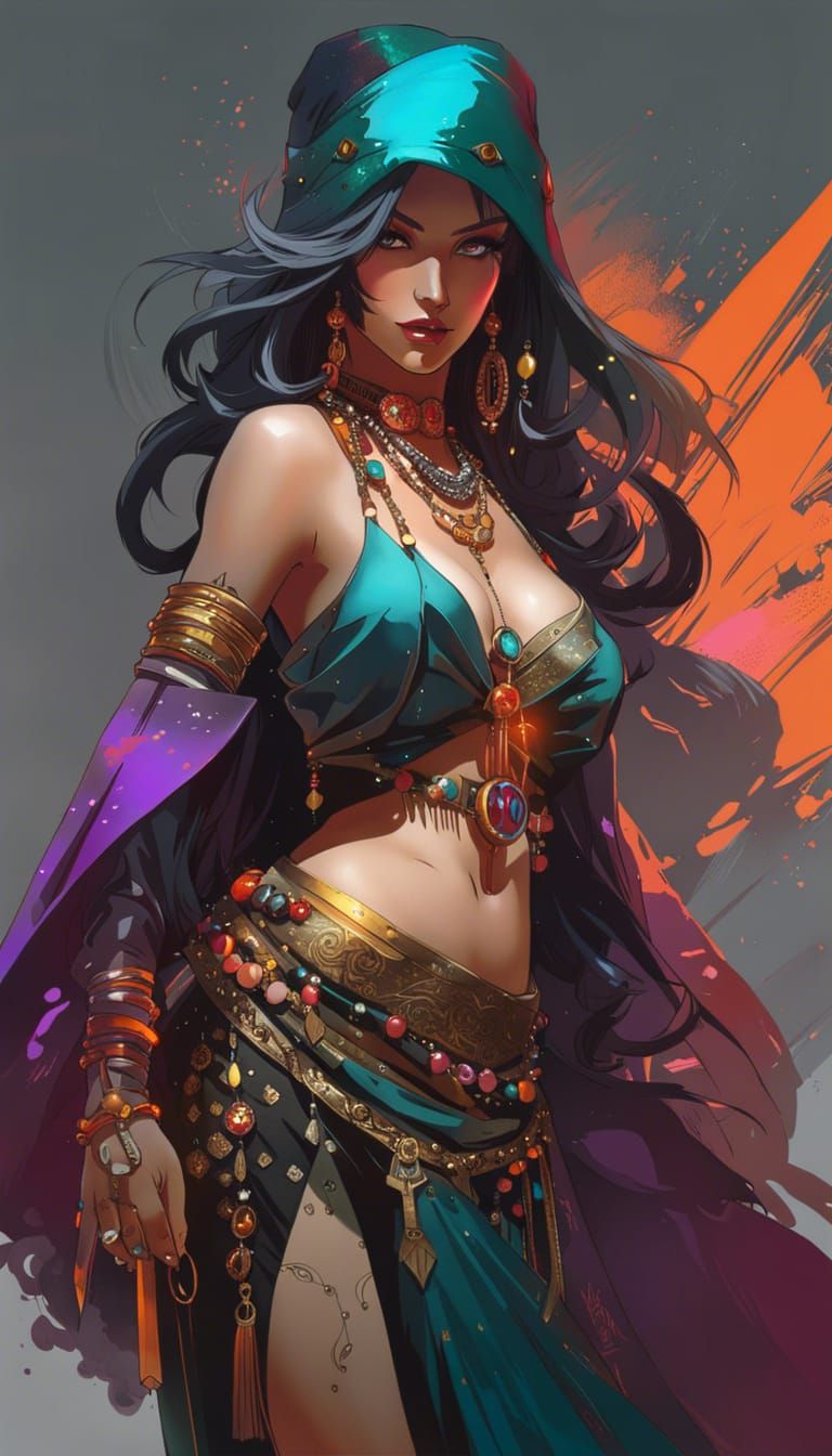 Aetherpunk Belly Dancer Witch in Vivid Colors
