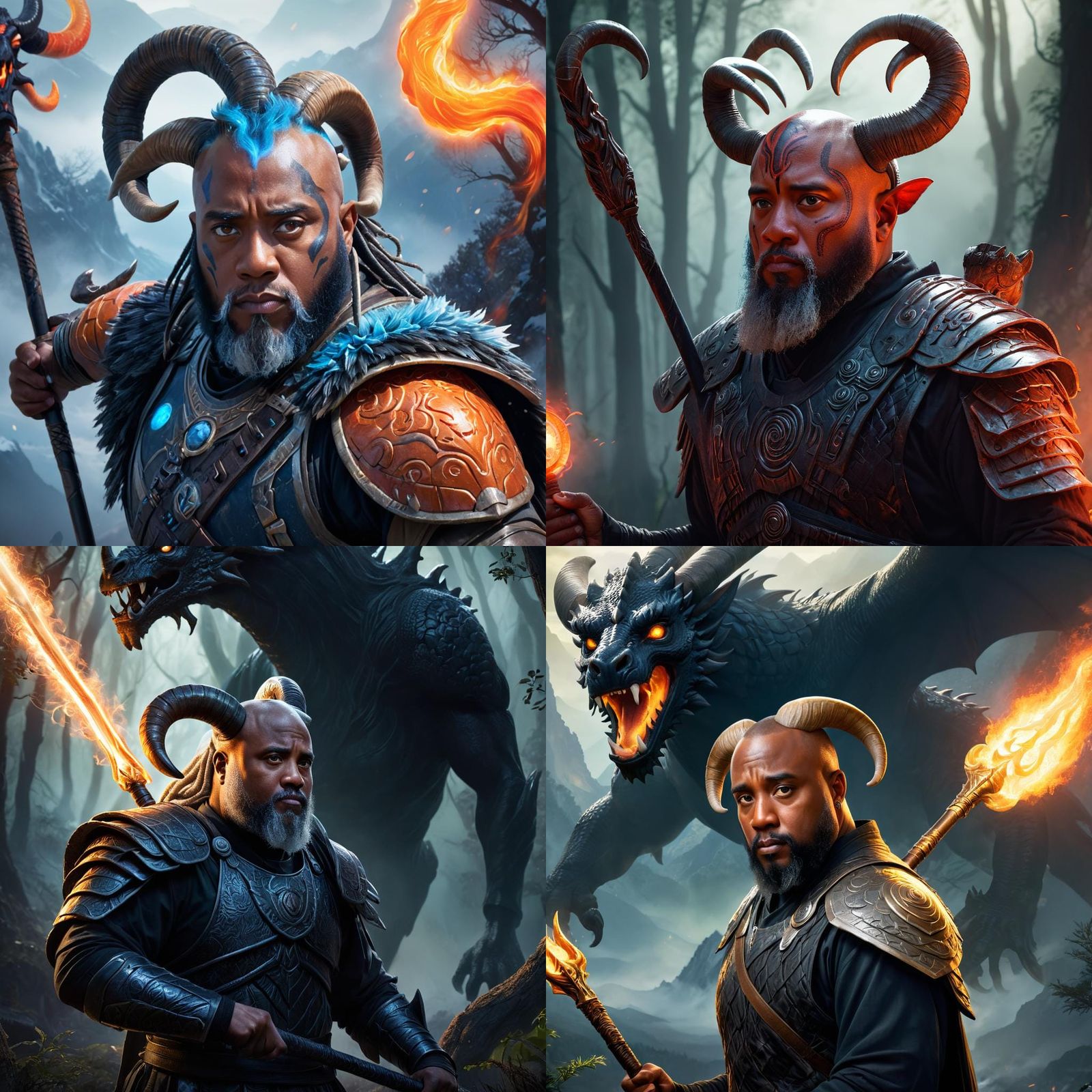 Warrior with Dragon in Forest Landscape