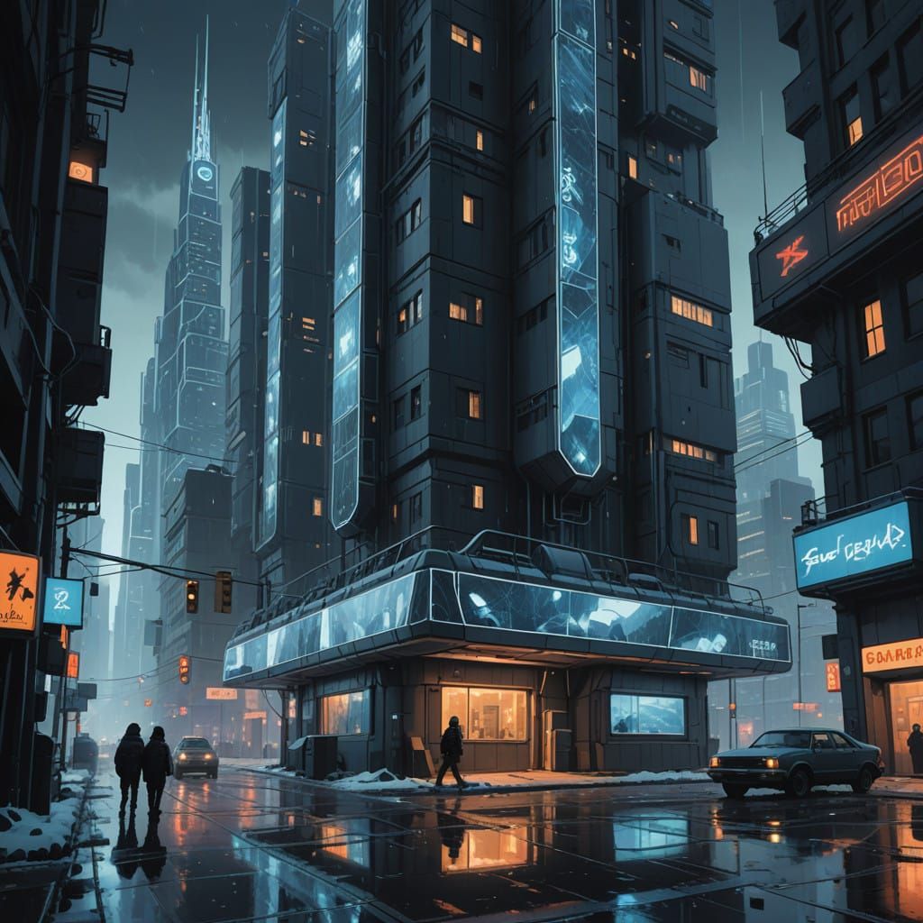 Majestic Crystal Spire Rises in Futuristic Dystopian City