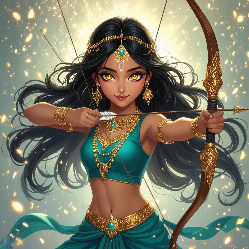 Indian Air Elementalist Wielding Rama's Bow with Golden Spar...