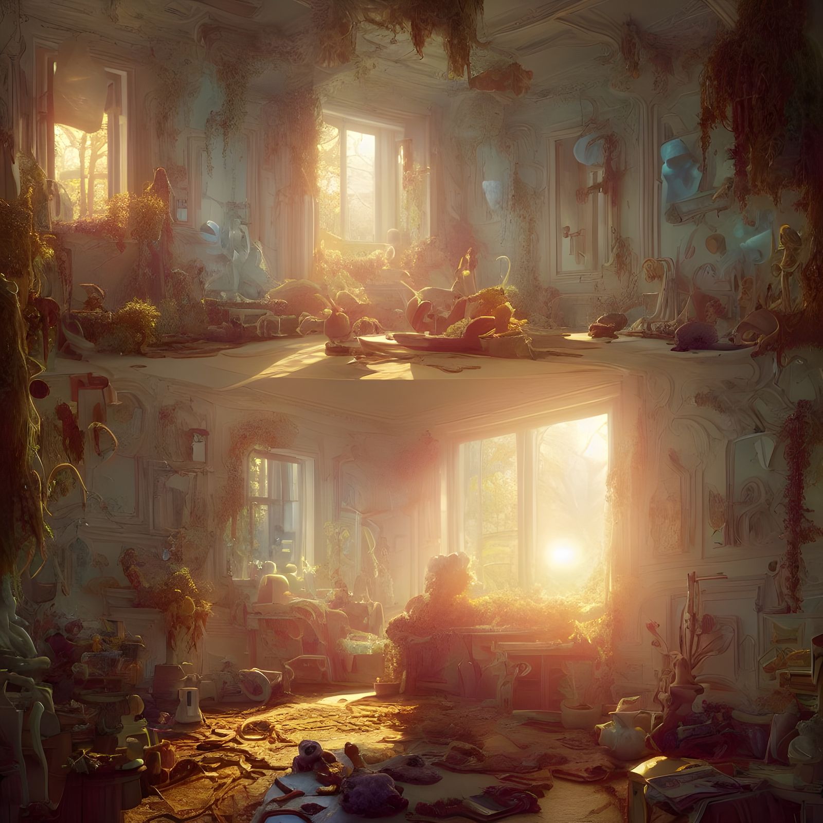 Hyperdetailed Toy Room in Golden Hour Lighting