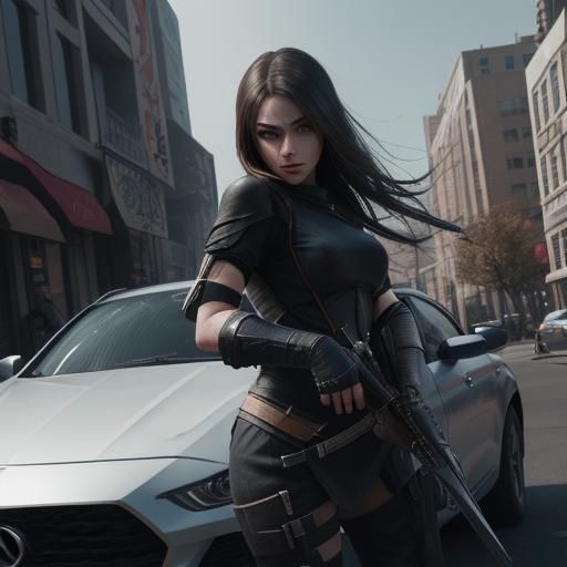 Assassin Girl Car Selfie in Realistic 4K