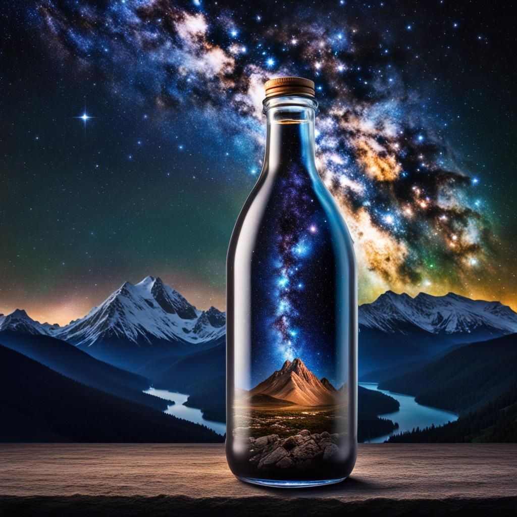 Milky Way in a Bottle Under Starry Sky