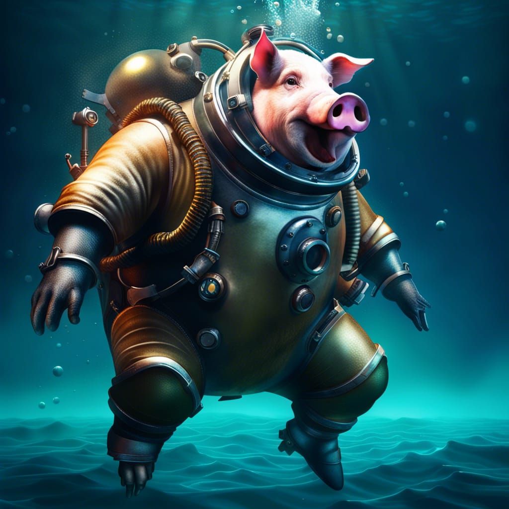 Pig Scuba Diver in Graffiti Street Art Style